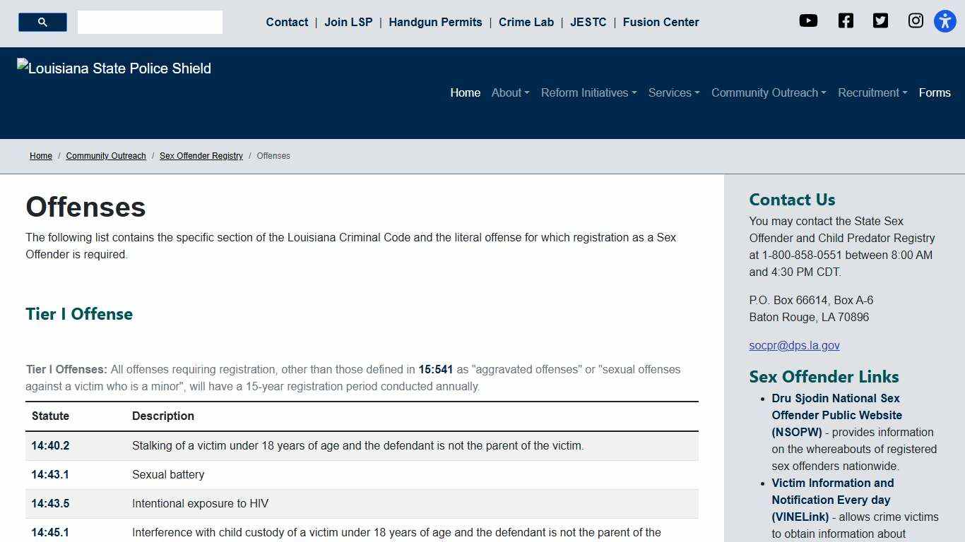 Offenses - Louisiana State Police