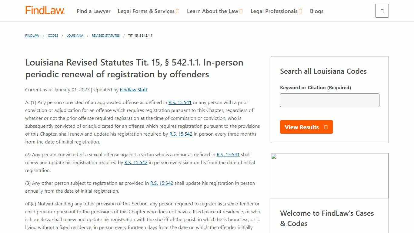 Louisiana Revised Statutes Tit. 15, § 542.1.1 FindLaw