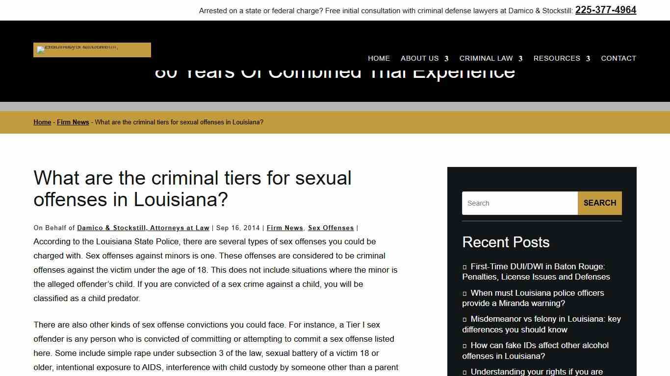 What are the criminal tiers for sexual offenses in Louisiana?